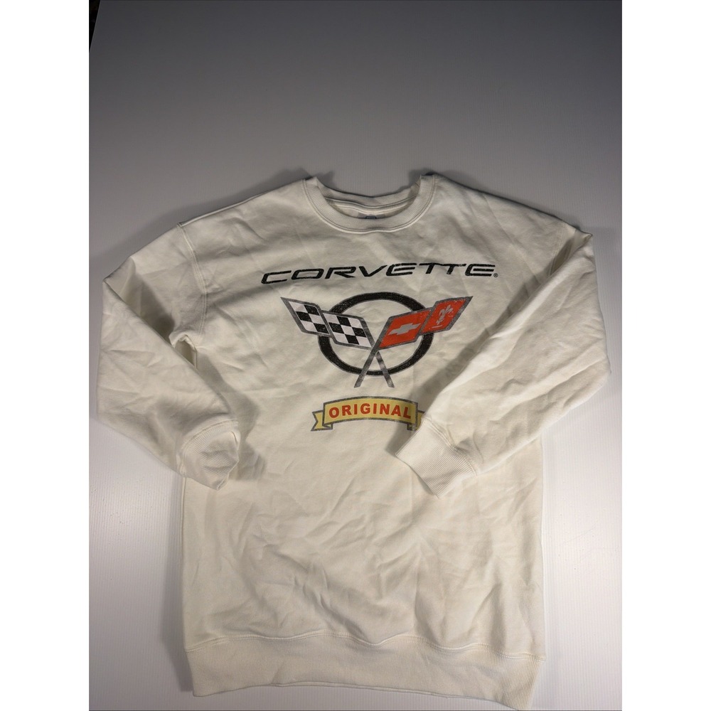 Chevrolet Corvette Original Logo GM Youth XL 14 White Crewneck Sweatshirt